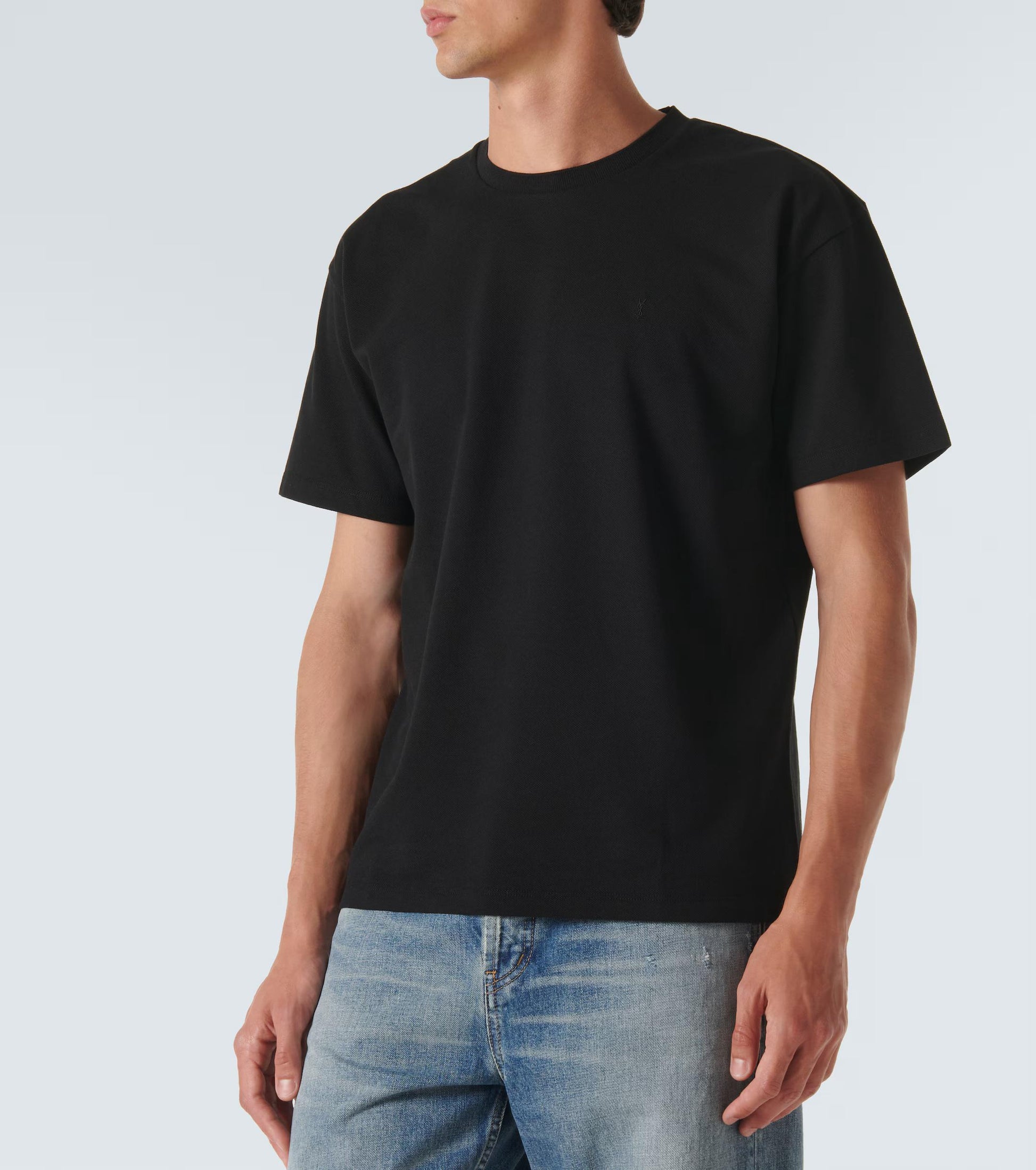 Saint Laurent Cassandre cotton-blend piqué T-shirt